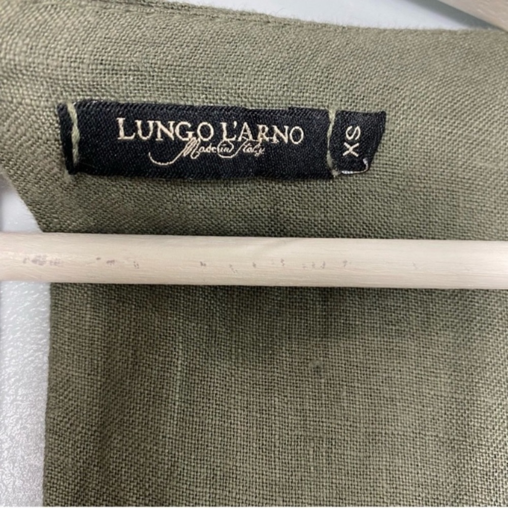 Lungo L’arno Italy Made Pop Over 2 in 1 Olive Green Sleeveless Linen Dress XS. - Picture 6 of 11